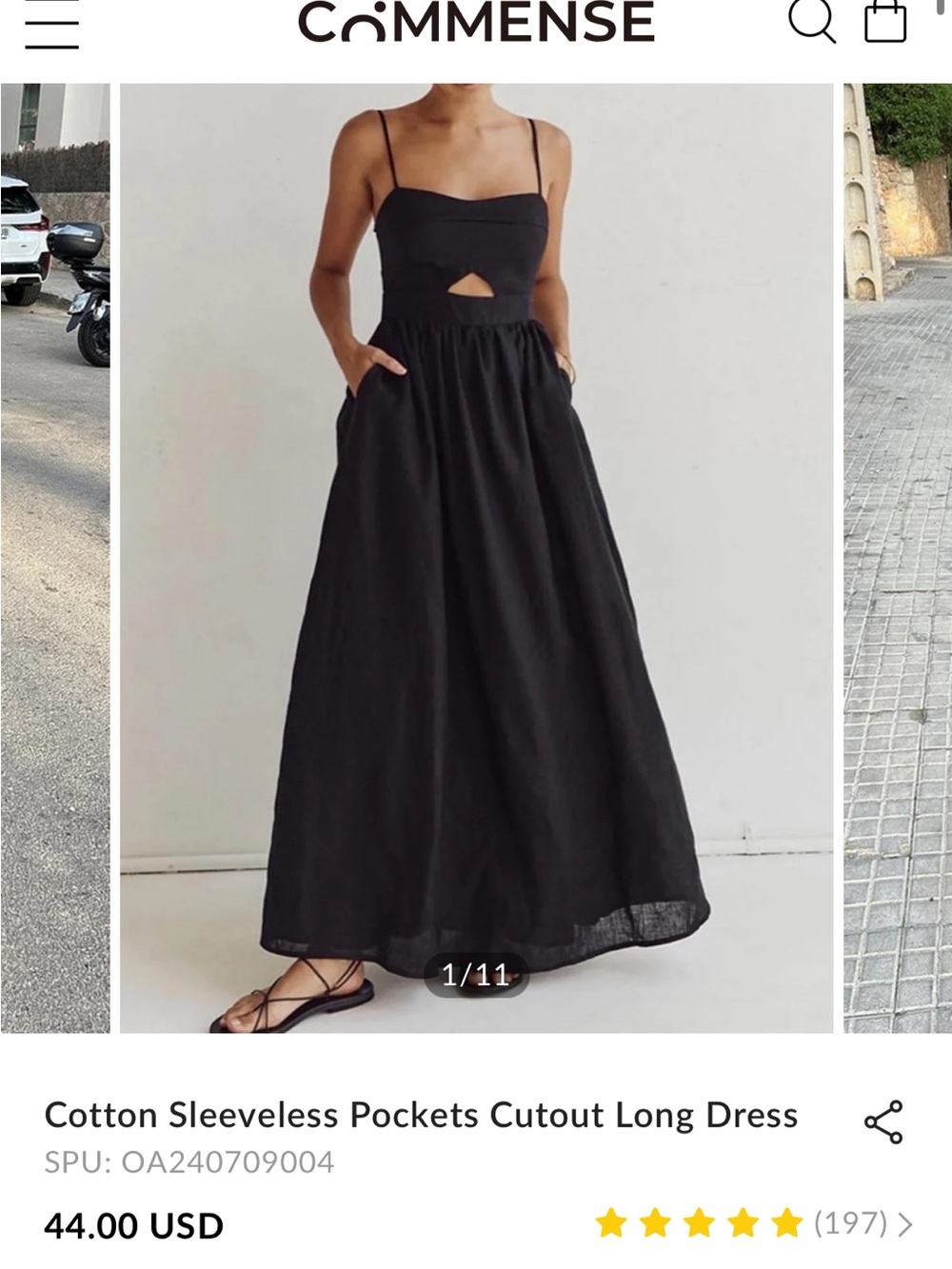 Commense Black Cotton Sleeveless Maxi Dress with Cutout